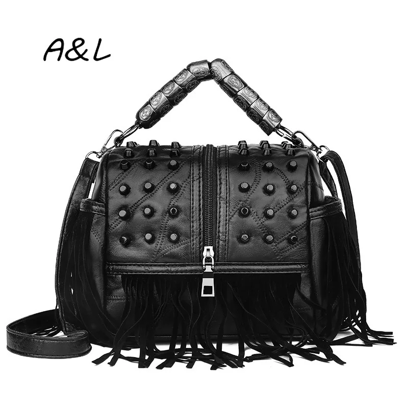 

New women's Sheepskin Single Shoulder Bag European and American fashion fringed handbag messenger bag bucket bag Y069