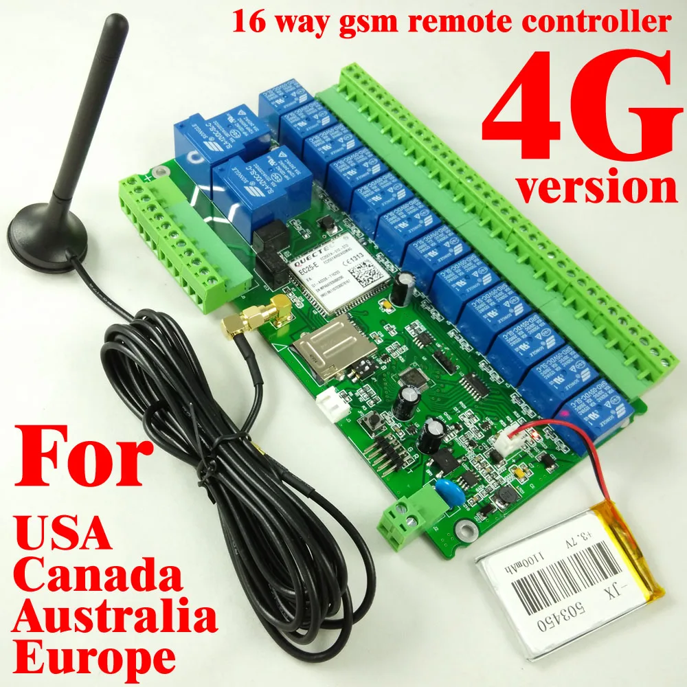 

1pcs 4G Version 16ch Relay Real-Time 4G / 3G / GSM Remote Control board Rechargeable battery for power off alarm