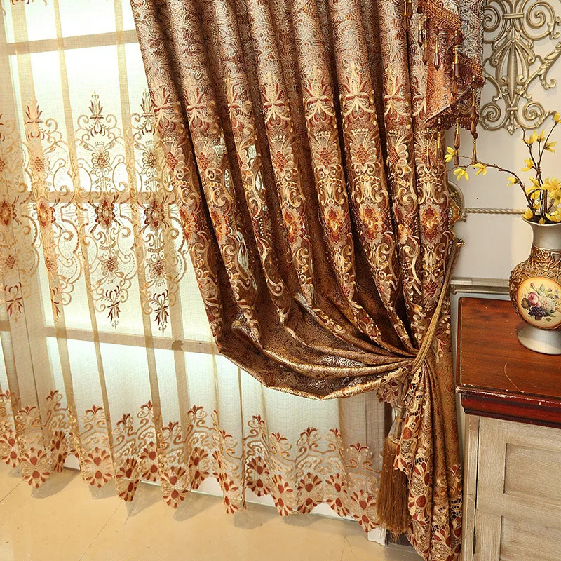 Европейские роскошные шторы Водорастворимая Вышивка балдахин шторы для гостиной тюли и занавески для Спальни Ткань