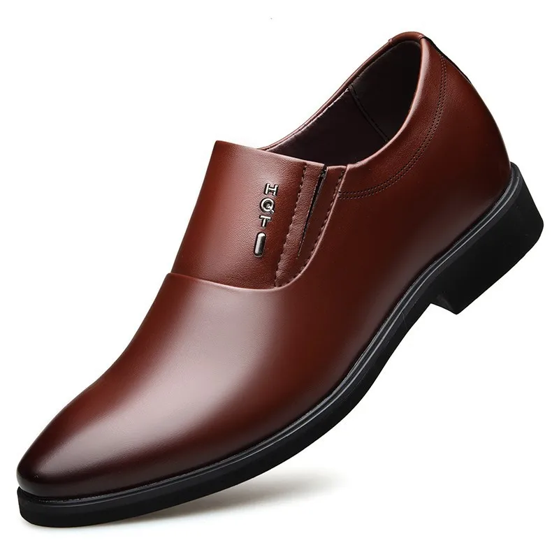 QZHSMY Increase Men Dress Italian Shoes Black Slip-on Man Shoes Leather Genuine Spring Autumn - Цвет: Коричневый