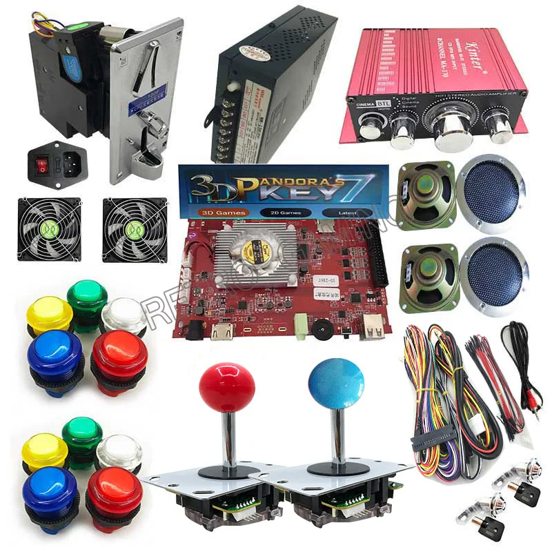 

3D Pandora7 DIY full kit with 2650 in 1 PCB, coin acceptor, power supply, joystick, LED button for arcade game cabinet machine