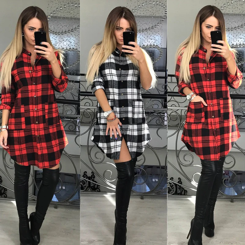 

2019 New Summer Fashion Chemise Red And Gray Plaid Shirt Female Shirts Womens Checkered Shirts Short Sleeve Shirt Slim Fit Shirt