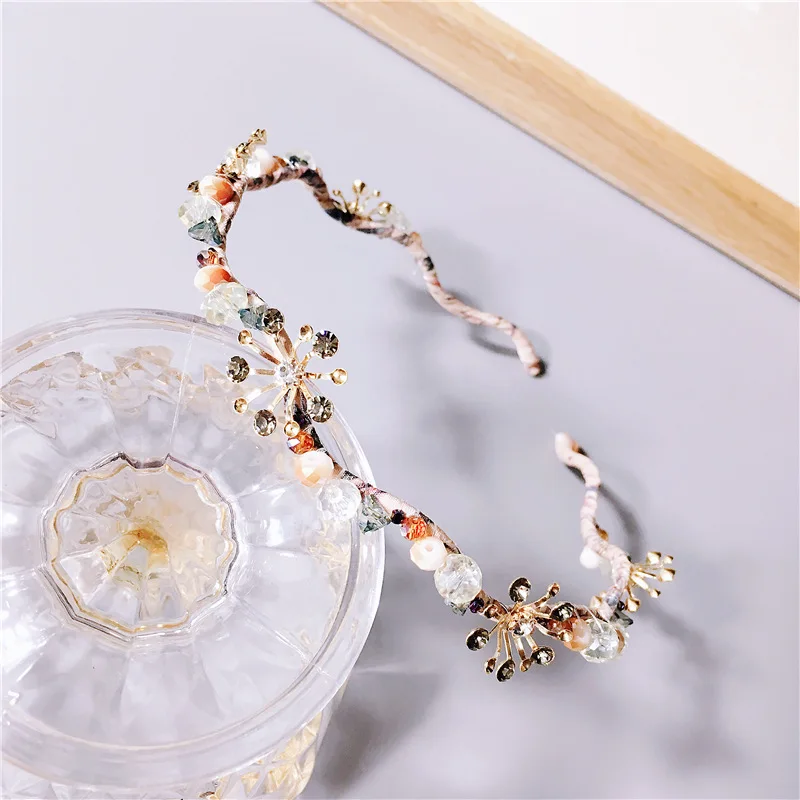 B Для женщин девушки Hairband повязка моды волнистые формы цветы горный хрусталь pleuche ленты для волос обруч для волос головные уборы аксессуары для волос - Цвет: B