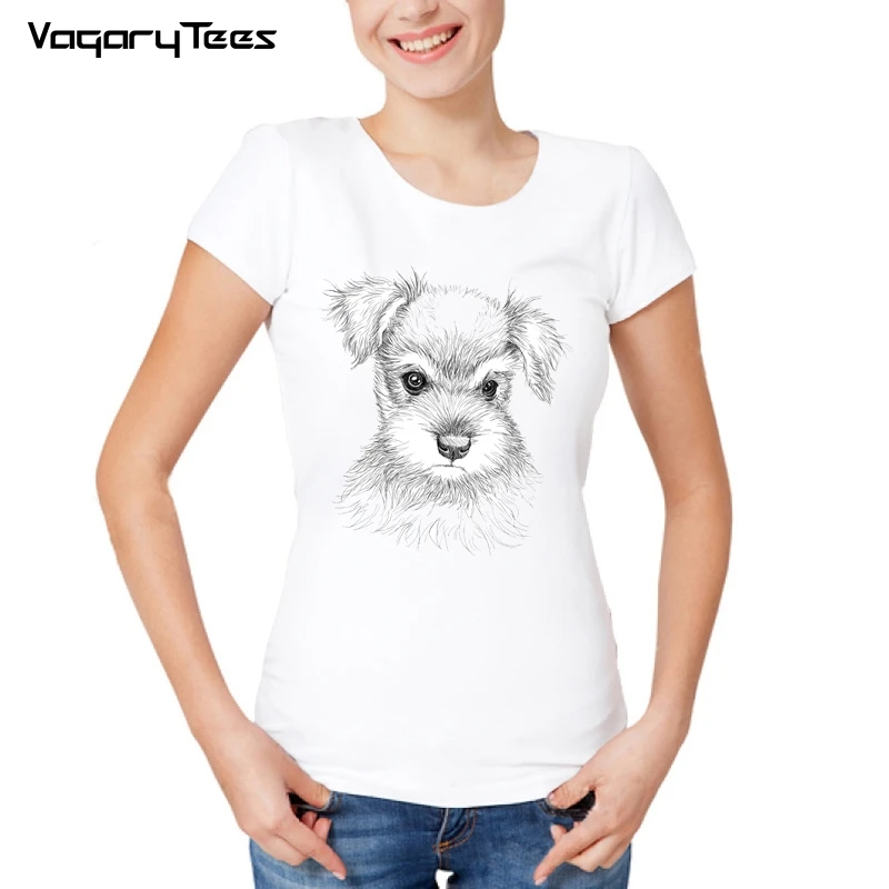 

2019 Schnauzer Cute T-Shirt Funny sketch Cute Gift Shirt Brand Casual Women Clothing Slim Fit T Shirt Printing
