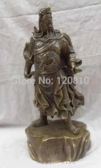 

18" Chinese Bronze Dragon Head Warrior Stand GuanYu God Statue Copper GuanGong z
