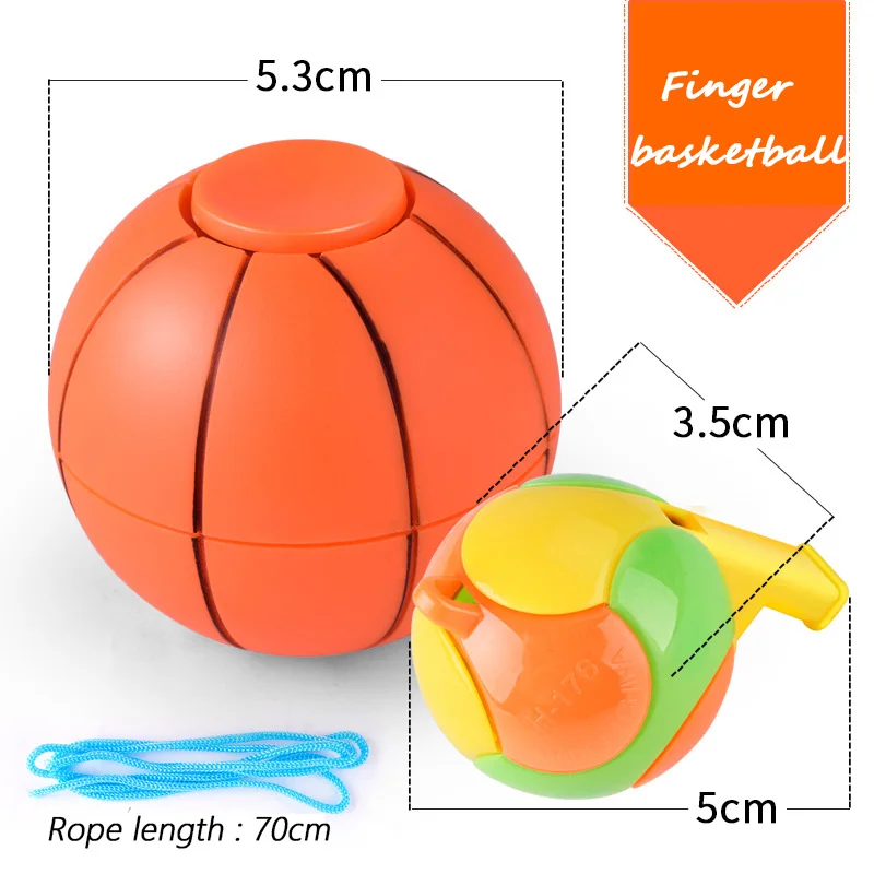 Stress Relief Toy Fidget Roller Spinner Basketball Football Finger Ball Toy With Whistle Relief Stress Funny kinetic spinningtop - Color: Finger basketball