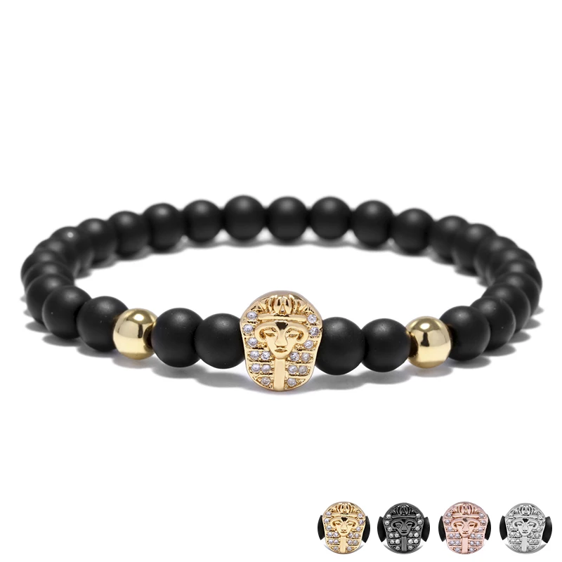 

Vintage Egypt Pharaoh Design Strand Bracelets For Men Geometric Crystal Rivet Matte Beads Bracelet Fashion Jewelry Pulsera