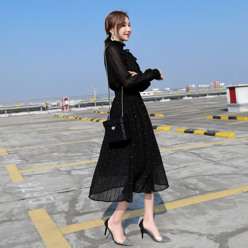Buy Best CJmku Black Party Elegant Mesh Sleeve Spring Autumn Polka Dot Solid Dress Autumn Women Fashion Dresses Buy Best CJmku Black Party Elegant Mesh Sleeve Spring Autumn Polka Dot Solid Dress Autumn Women Fashion Dresses