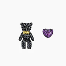 Горячая Мода AAA кубический цирконий Кристалл Асимметричный медведь серьги новые красное сердце черный медведь серьги-гвоздики с животными для женщин ювелирные изделия