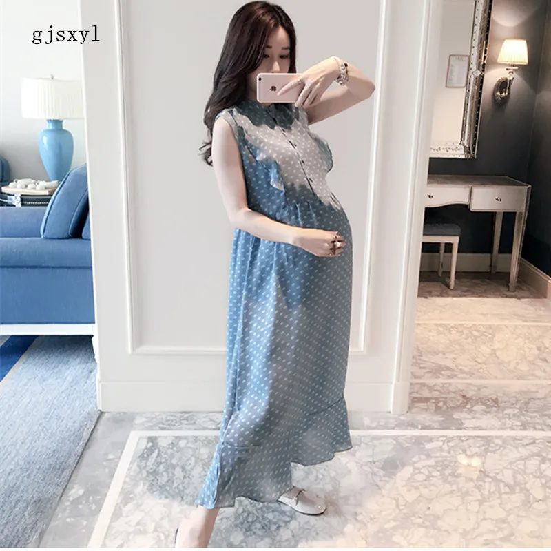 2017 maternity summer new comfortable Slim temperament pregnant women dress fashion dots small fresh dress