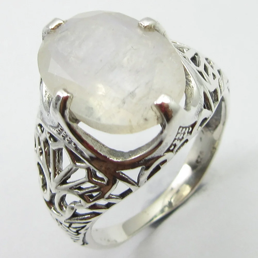

Art Jewelry Natural Blue Rainbow Moonstone Ring Size 9.75 Solid Silver Unique Designed