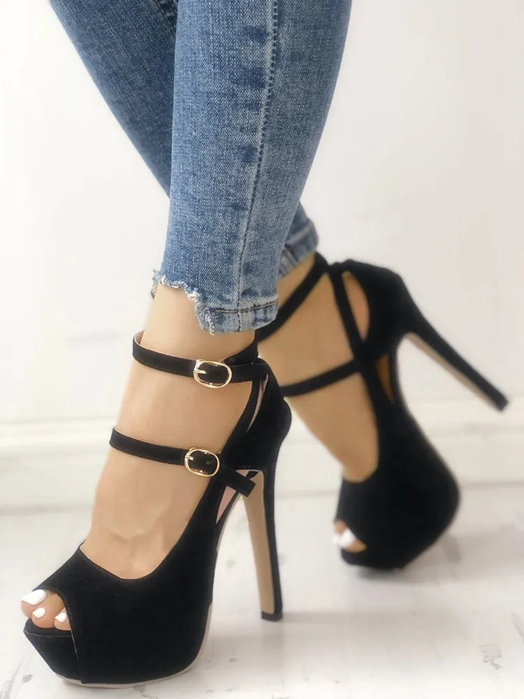LAPOLAKA Peep Toe Buckle Platform Thin Heeled Sandals Stiletto summer
