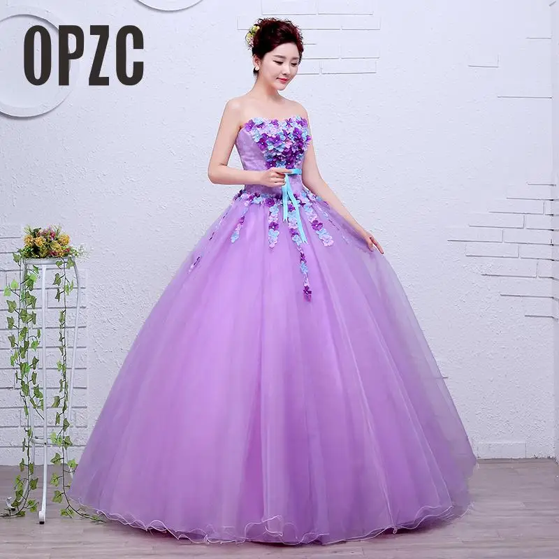 

Velnosa Organza Purple Fashion Flowers Strapless Wedding Dress 2017 New Korean Style Princess cheap Lace Ball Vestidos De Novia