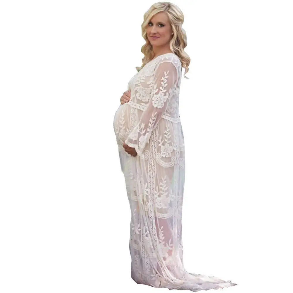 Новинка; длинное платье для беременных; кружевное платье для фотосессии; платья для беременных женщин; Одежда для беременных; платье для фотосессии - Цвет: White