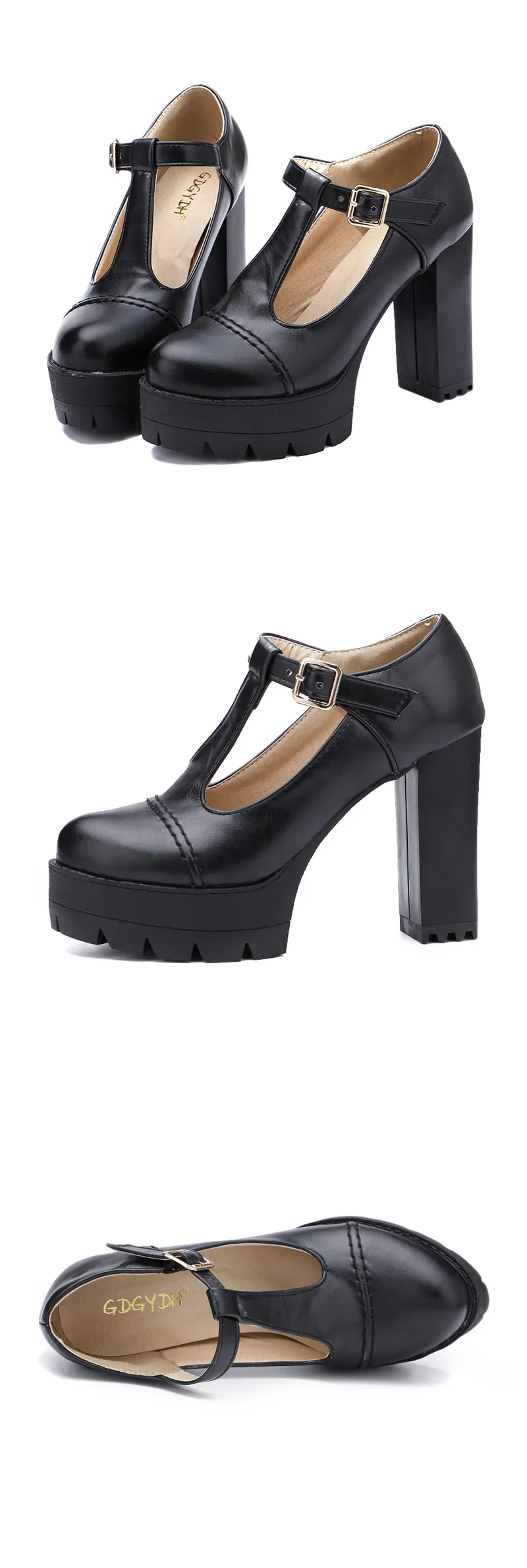 Gdgydh/модные женские туфли-лодочки женские тонкие туфли с Т-образной пряжкой и круглым носком женские туфли на платформе и толстом каблуке русский размер 43