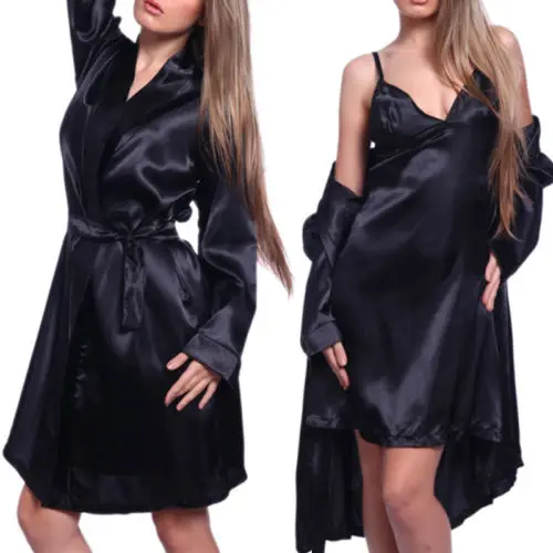 

3pcs New Sexy Satin Slip Lace Back Nighty Babydoll Sleepwear Night Robe Gown GL Hot Nightwear Satin Solid Hot Clothing
