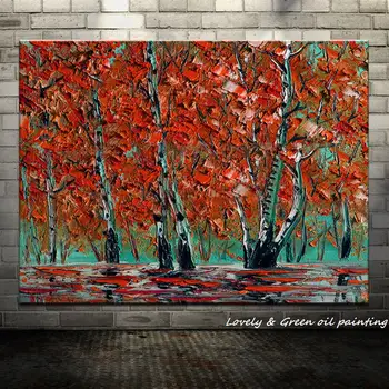 

Arthyx Hand Painted Red Tree Modern Knife Oil Paintings On Canvas Wall Painting Wall Art Wall Picture For Living Room Home Decor