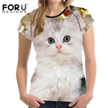 

FORUDESIGNS Cute Cat Printing Women T Shirt Clothes Casual Female Round Neck Short Sleeve T Shirts Lady Fashion Tops Tee Shirts