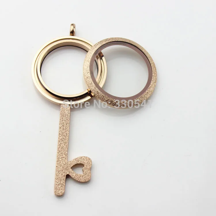 

Rose gold key 30mm magnet stainless steel floating lockets Scrub living memory locket pendant