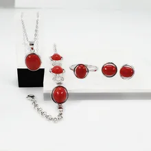 Настоящее чистое серебро 925, ювелирные наборы для женщин, простой элегантный с натуральным агатовым камнем, серьги, ожерелье, браслет и кольцо