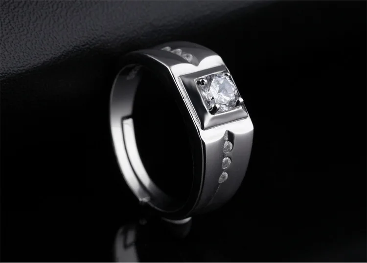 

Adjustable Silver 3A Cubic Zircon Crystal Ring Men Engagement Wedding Pure 925 Sterling Silver Rings Fashion Boy Party Jewelry