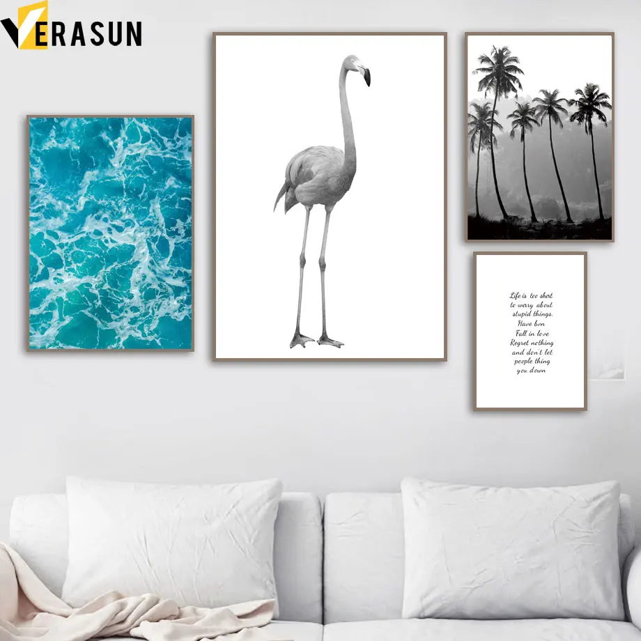 

Sea Palm Tree Flamingo Quote Landscape Wall Art Canvas Painting Nordic Posters And Prints Wall Pictures For Living Room Decor