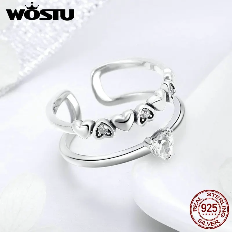 Женское кольцо с сердечком WOSTU из серебра 925 пробы прозрачным фианитом|Кольца| |