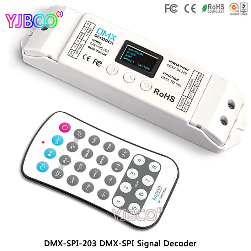 

DMX-SPI-203;DMX-SPI Decoder 024 Pixels with remote for WS2801/WS2811/WS2812/LPD6803 LED Strip Light DC5V-24V