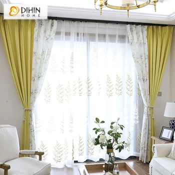 

New Cotton Linen Fabric Garden Printed Blackout Curtains For Living Room Spliced Window Treatment 1 Panel