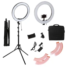 Kit de fotografía con trípode para estudio, set de anillo de luz led de 5500K para tomar fotografías, aro de luz regulable para ofrecer iluminación en estudio fotográfico o de vídeo, lámpara con trípode de 190 cm, 18