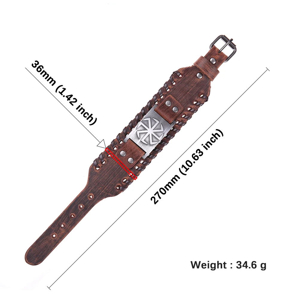 LIKGREAT Slavic Sun Wheel Kolovrat Talisman Charm Bracelets Leather Wrap Cuff Bracelet for Man Women Wicca Jewelry Accessories