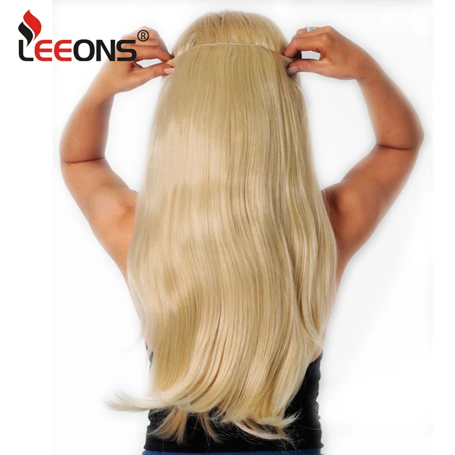 Leeons Synthetic Straight Hair Extension Clip In One Pieces Hairpieces Red Hair Ombre Fake Hair Pieces Red Pink Blue Green