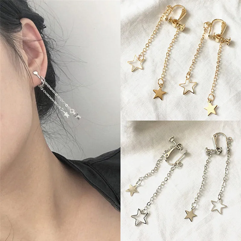 

Fashion personality geometry star hollow tassel no ear hole earring ear clip wholesale for woman statement jewelry bijoux gifts