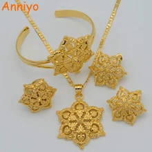Anniyo Flowers set Jewelry Women Gold Color Pendant Necklace/Earrings/Ring/Bangle African/Arabian/Ethiopian Jewellery #047106