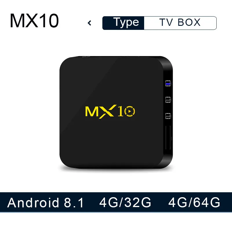 MX10 Smart TV Box Android 9.0 RK3328 Quad Core 64bit DDR4 4GB 32GB 4K