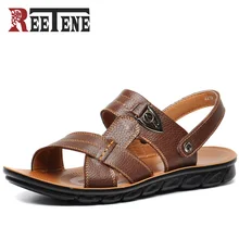Reetene Босоножки сезона г. Для мужчин из натуральной нешлифованной кожи супер устойчивость к скольжению Водонепроницаемый пляжная Летняя обувь; повседневные сандалии; сезон лето футболка Homme