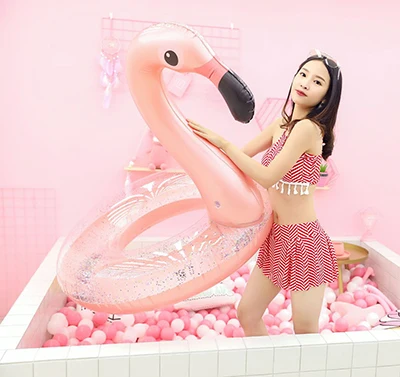 YUYU, горячая Распродажа, надувной бассейн с фламинго, плавающий Единорог, плавающий круг, плавающий круг для бассейна с блестками, плавающий кольцо для бассейна, игрушка для бассейна - Цвет: shiny flamingo 120