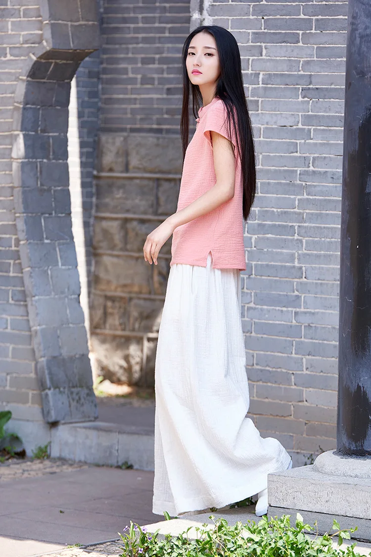 Весенние хлопковые льняные женские оригинальные мягкие широкие брюки винтажные свободные юбки брюки китайский стиль эластичный пояс