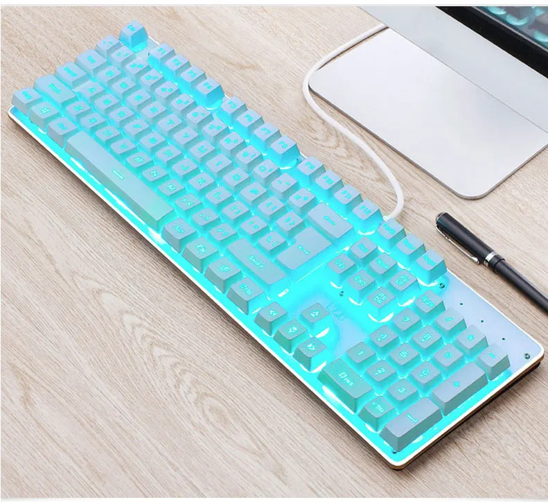 Backlit Gaming Keyboard Steampunk Retro Round/Square Keycap USB Wired Glowing Metal Panel Laptop computer Keyboard RU stickers