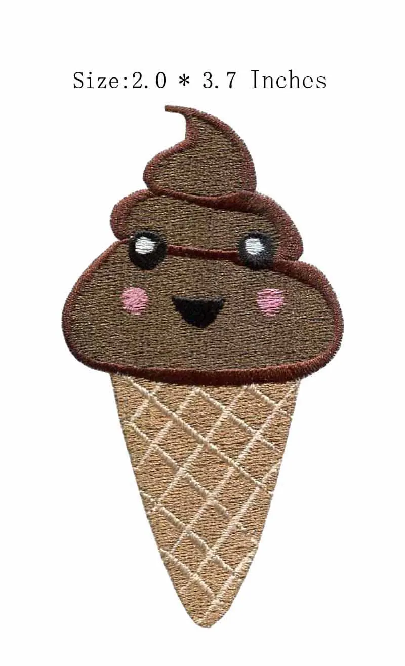 Cute ice cream embroidery patch 20 wide smiling face food patch