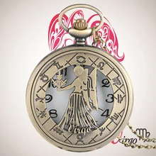 Ожерелье созвездия Дева Знак зодиака винтажные кварцевые карманные часы Астрология кулон на день рождения подарок для мужчин и женщин