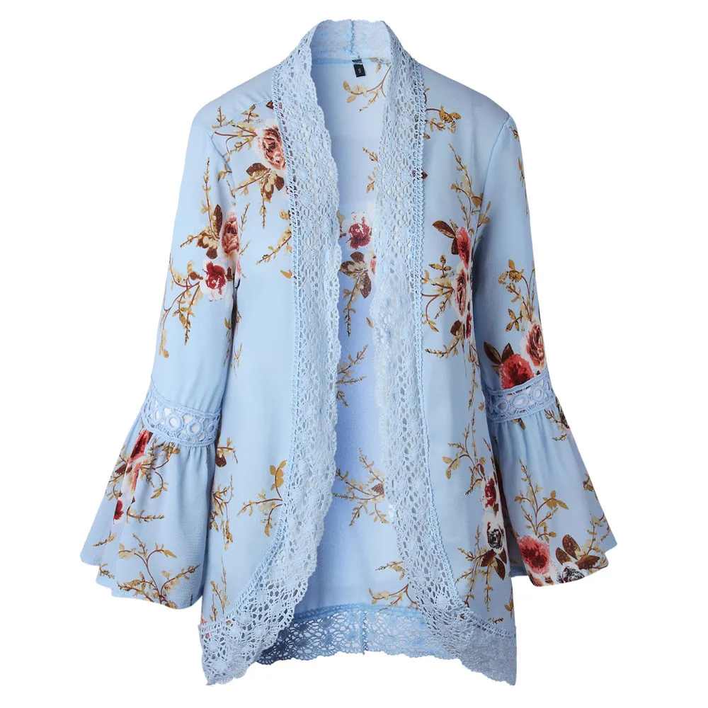 Летняя женская блузка кружевная Цветочная открытая накидка Кардиган веревка Куртка Свободная пляжная одежда женское повседневное кимоно женское пальто