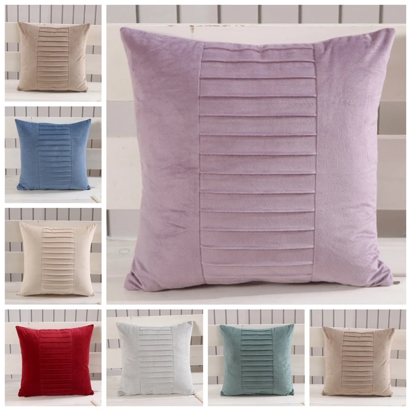 

Plush Velvet Decorative Pillows For Sofa Cushion Covers Pure Color Simple Car Home Decor Purple White Throw Pillows Case 45*45