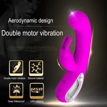 Silicone 12 Speed G-spot Vibrator with Rabbit Vibrator Massager Waterproof USB Rechargeable Female Masturbation Dildo Sex Toys