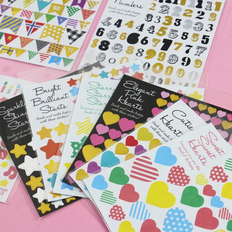 

Free shippinDIY Colorful Hand Account Photo Album Explosion Box Decoration Stickers Bronze Stickers Lovely Stars Flags Lettering