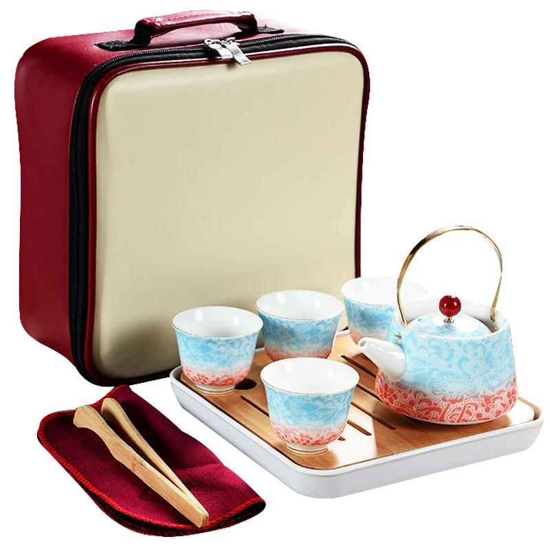 Ceramic Travel Teapot Cups Set Chinese Kung Fu Tea Set Outdoor Portable Green Oolong Tea Cups