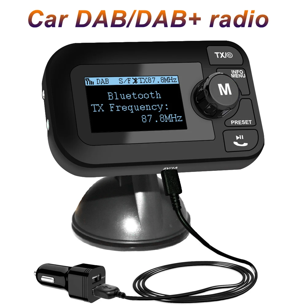 

JINSERTA Bluetooth DAB/DAB+ Radio Digital FM Transmitter Adapter LCD Screen Bluetooth Receiver Support Handsfree Micro SD/TF