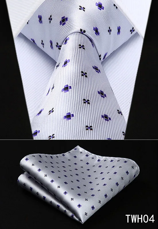 Hisdern Whtie Карманный квадратный однотонный галстук с ярким узором платок Набор модный клетчатый 8,5 см Шелковый плетеный подарок для мужчин ТВЧ - Цвет: TWH04
