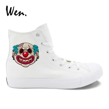 

Wen Original Design Scar Face Clown Shoes White Canvas High Top Sneakers Men Women Espadrilles Flat Lacing Plimsolls Zapatillas