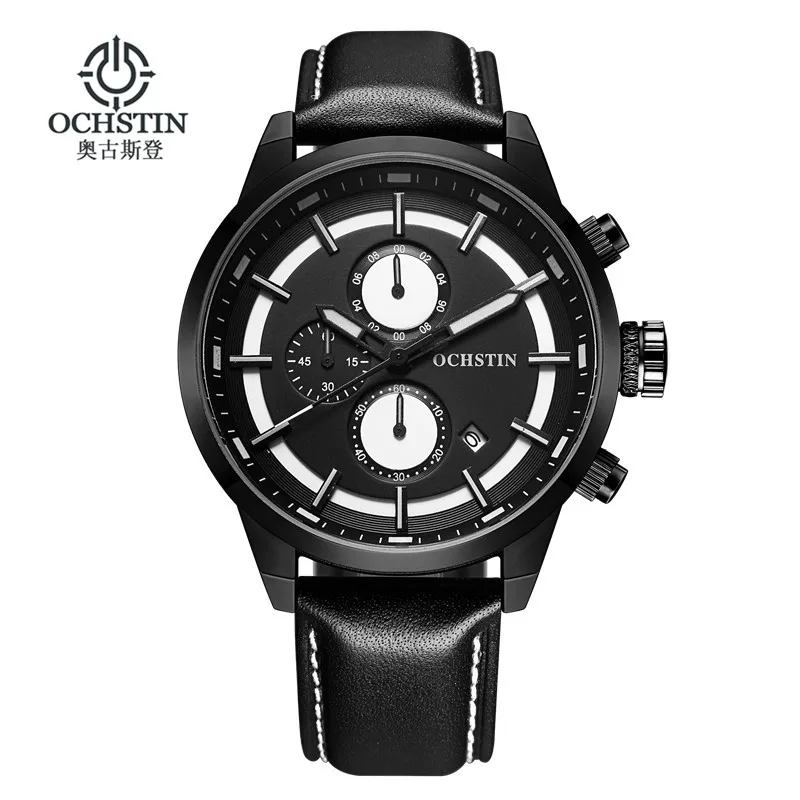 Tanie OCHSTIN zegarki sportowe dla mężczyzn moda Casual zegarki męskie skórzane sportowe męskie zegarki kwarcowe męskie godziny zegarowe żółta twarz